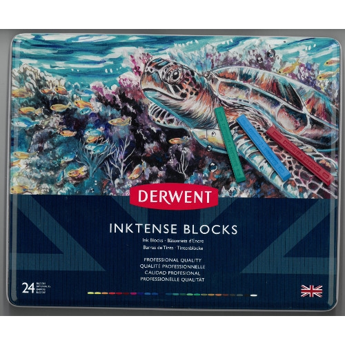 Derwent Inktense Blocks 24 Tin, Set of 24, 8mm Block, Soft Texture,  Watersoluble, Ideal for Watercolor, Drawing, Coloring, Crafts and Painting  on Paper and Fabric, Professional Quality (2300443) 24 Count (Pack of 1)