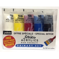 Acrylic Studio Primary colour set 5 x 100ml + Colour WheelPébéo