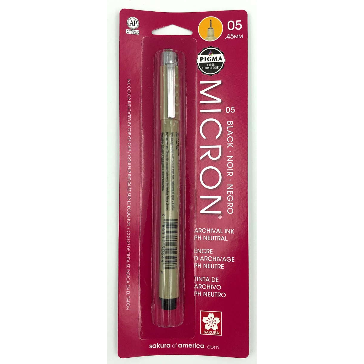 Crayon stylo d'encre d'archivage Noir .45mm no. 05 Pigma Micron PH neutre  Pigma Sakura