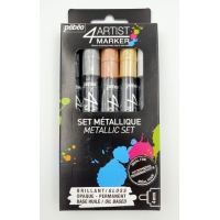 4Artist marker 4 mm Metallic set of 5 (Black, Silver, Copper, Gold and White)