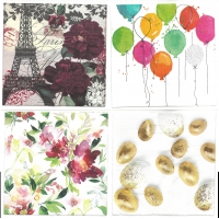 Napkin - Paris, Balloons, Eggs and Flowers (total of 8)