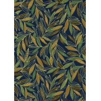 Chiyogami 285C 19 1/2"x26"- Leaves green and gold on blue background