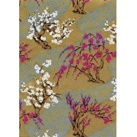 Chiyogami 859C 19 1/2"x26"- Gold & Blue swirls with flower trees