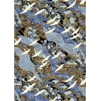 Chiyogami 24C 19 1/2"x26"- Blue pattern waves with white birds