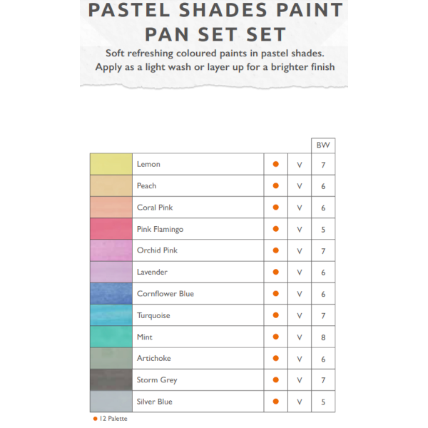 Derwent Pastel Shades Paint Pan Set, 12 Colours, Paints