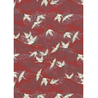Chiyogami 1004C 19 1/2"x26"- White birds on red background