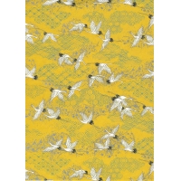 Papier Chiyogami 1005C 19 1/2"x26"- Oiseaux blancs sur fond jaune
