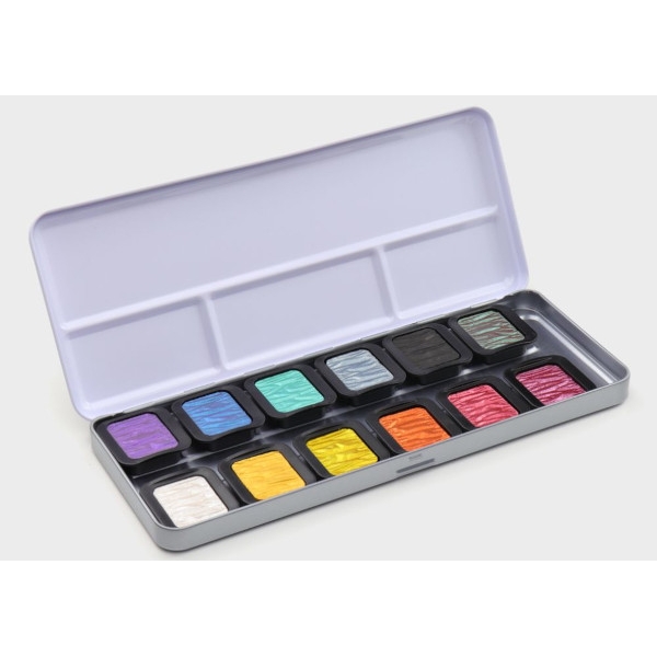 Watercolor pan set-12 Pearl metallic Finetec