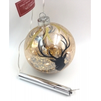 Glass ball with glitter and deer head with lights 12cm
