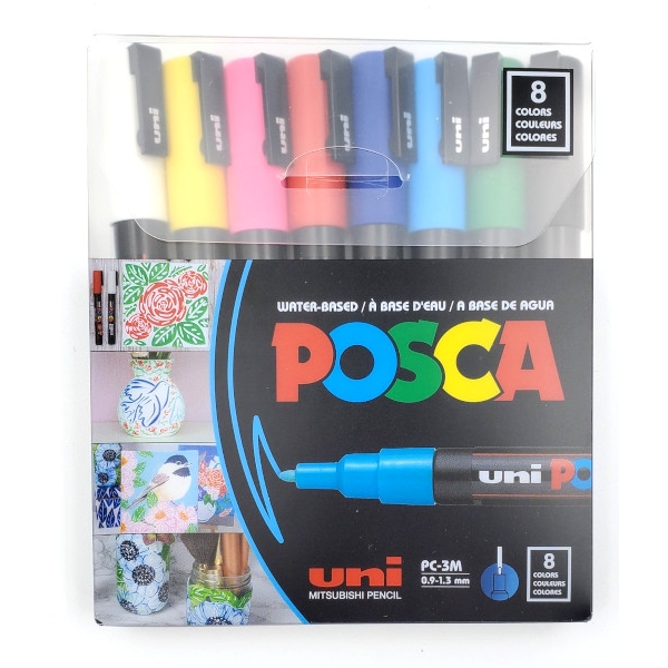 Marqueur Posca pointe fine PC-3M 0.9-1.3mm ens. 8 couleurs de base