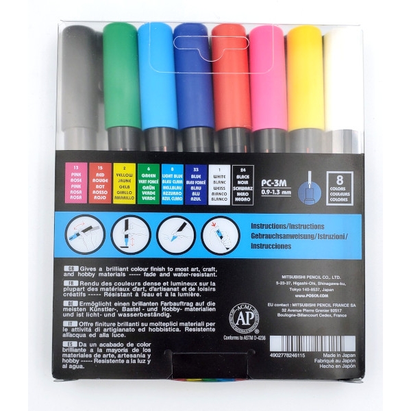 Posca marker PC-3M 0.9-1.3mm set of 8 basic colours