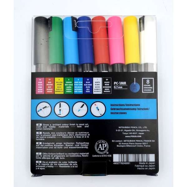 Lot de 8 marqueurs Posca PC-1MR, pointe extra-fine calibrée - Meilleur  prix