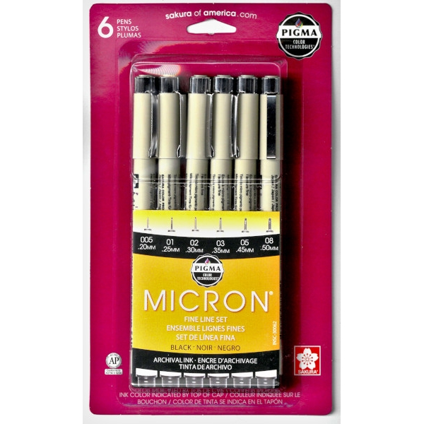 Pens Pigma micron 005 Black set of 6 archival ink Sakura