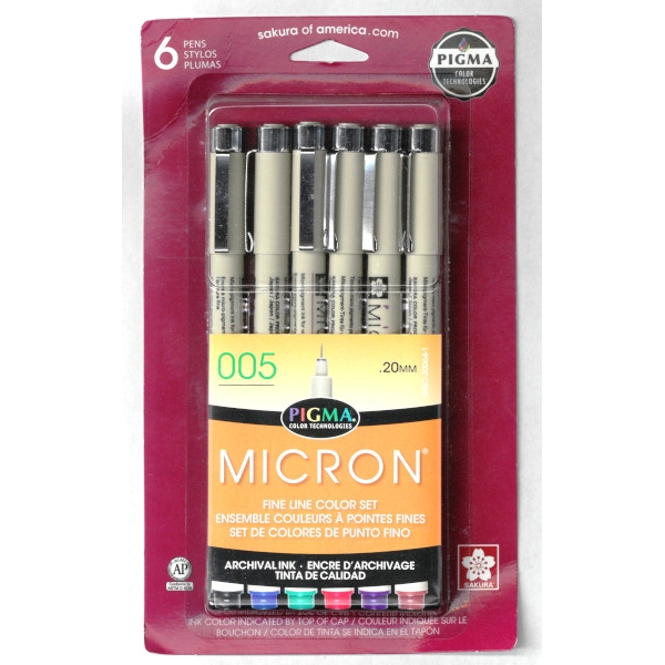 Crayons stylos d'encre d'archival ens. couleur (6) no.005 Pigma