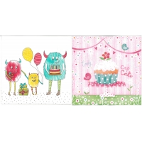 Napkin - Cute monsters and cupcake (total of 10)