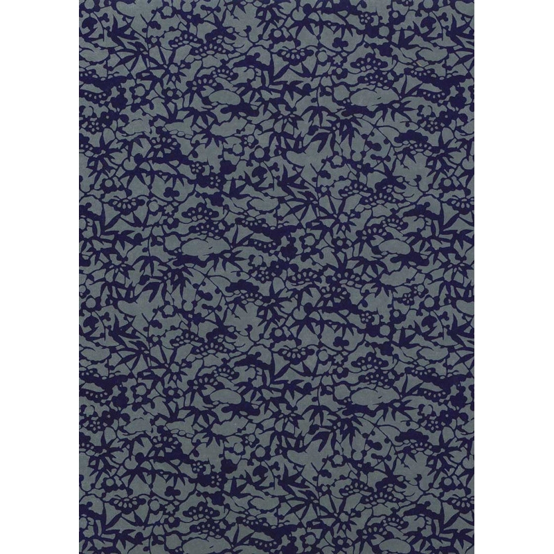 Chiyogami 520C 19 1/2"x26"- Botanical pattern midnight blue on grey