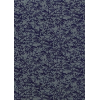 Papier Chiyogami 520C 19 1/2"x26"- Motif botanique bleu foncé sur fond gris