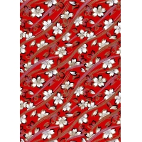 Papier Chiyogami 647C 19 1/2"x26"- Fleurs blanches sur fond rouge