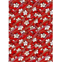 Chiyogami 647C 19 1/2"x26"- White flowers on red background