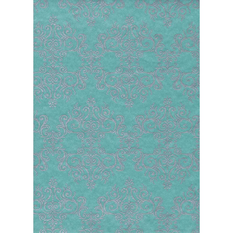 Chiyogami 822C 19 1/2"x26"- Silver baroque patterns on teal background