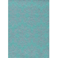 Papier Chiyogami 822C 19 1/2"x26"- Motif baroque argent sur fond turquoise