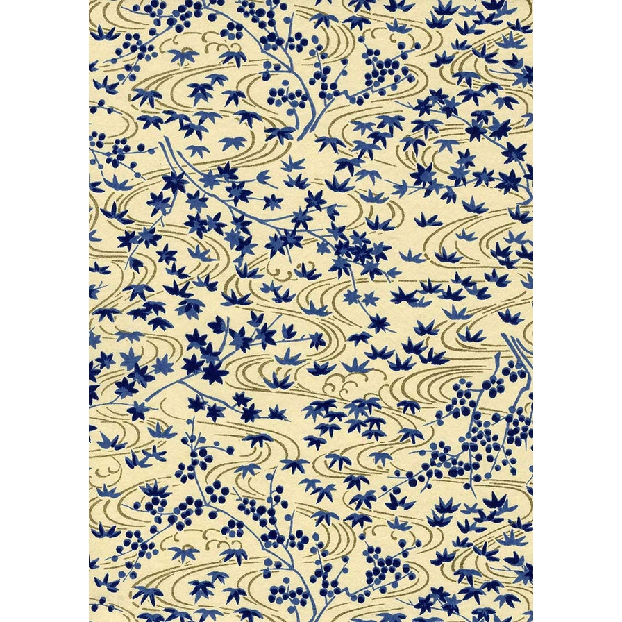 Chiyogami 939C 19 1/2"x26"- Blue flowers on ivoire background