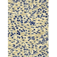 Papier Chiyogami 939C 19 1/2"x26"- Fleurs bleues sur fond ivoire