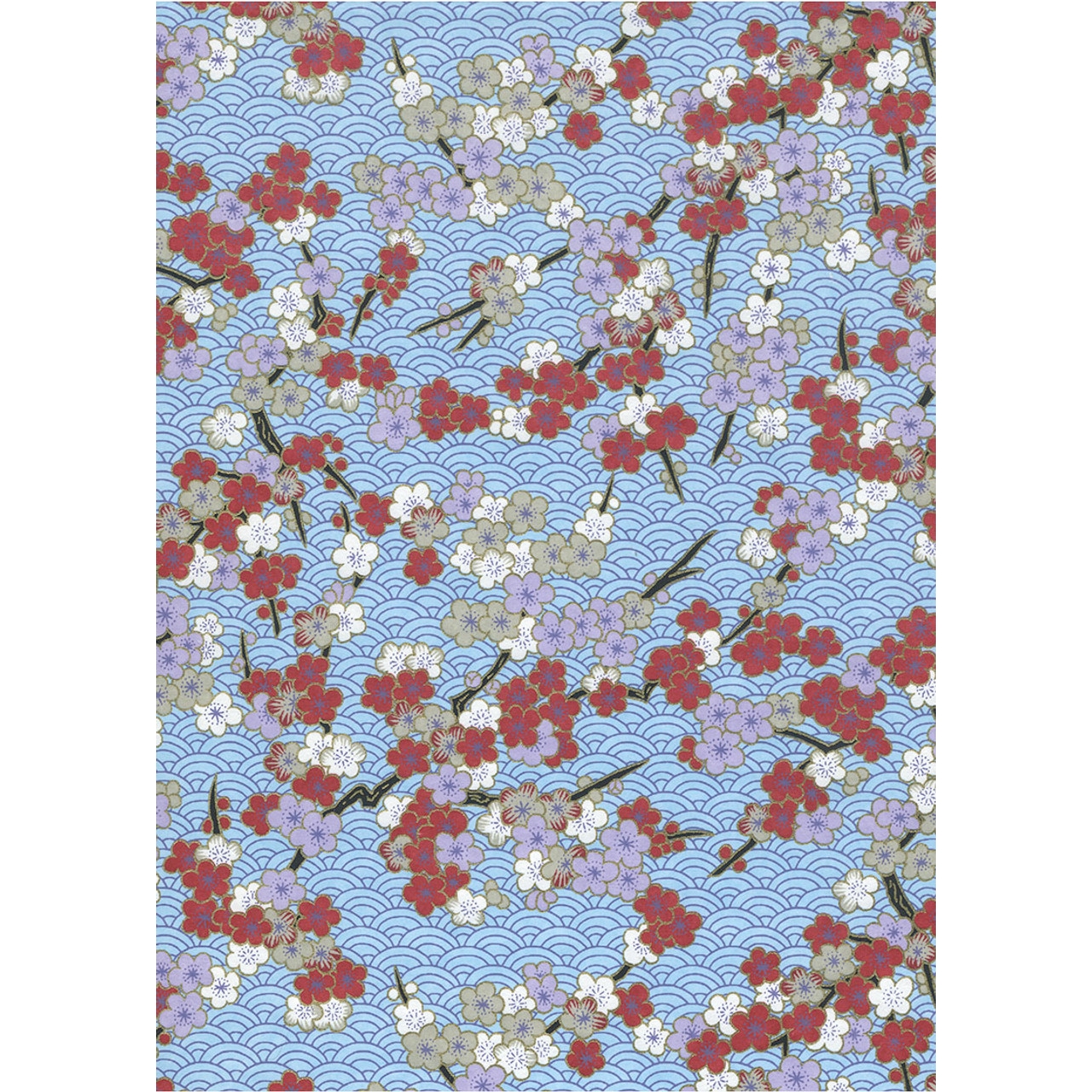 Chiyogami 1049C 19 1/2"x26"- Pink and burgundy flowers on light blue background