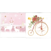 Serviettes de table - Cerfs sur ciel rose et vélo (total de 10)