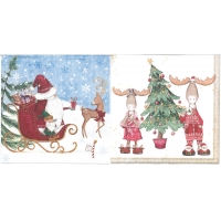 Napkin - Santa on sleigh and Reindeers (total of 10)