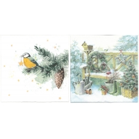 Napkin - Winter bench & Bird (total of 10)