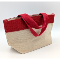 Burlap little bag Red cotton accents