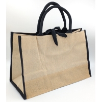 Burlap Tote bag Black cotton accents medium