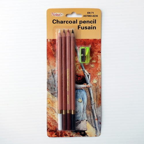 Ens. de 4 Crayons fusain avec aiguise crayon NB 705-S4 Nobel