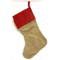 Christmas stocking burlap with red cuff 10"X24"