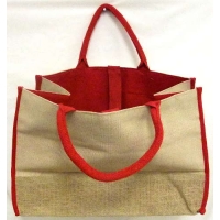 Burlap Tote bag Red cotton accents 17.5"WX11.5"HX8.5"D